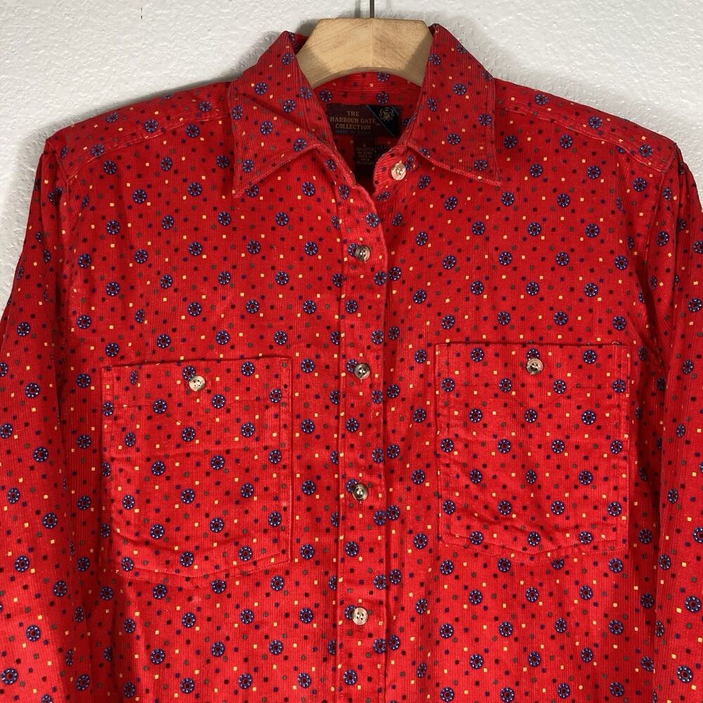 Vintage Red Corduroy Button Front Shirt Womens S Cotton Country Cottage Prairie